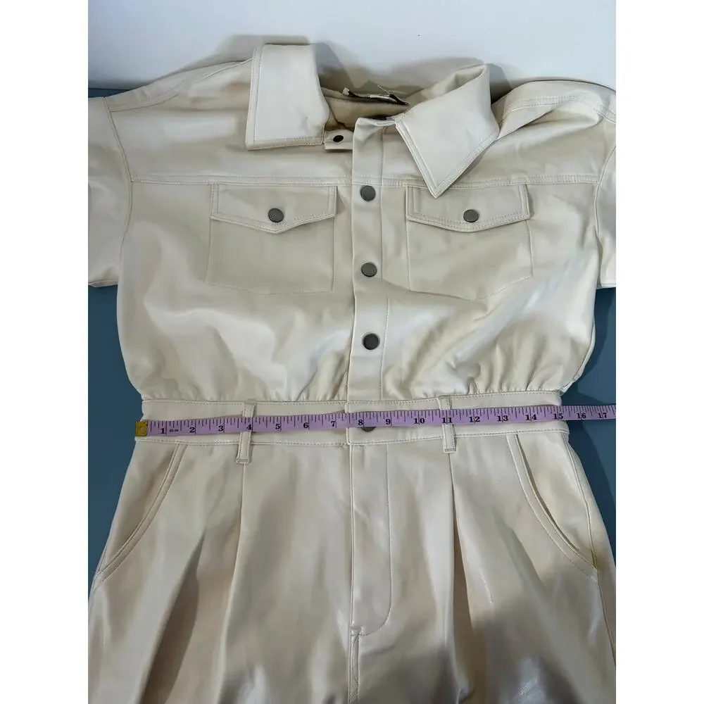 Vintage Havana romper women size M cream faux leather shorts collar short sleeve - Picture 9 of 11